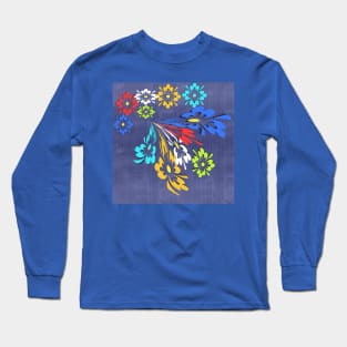 Blue denim floral pattern Long Sleeve T-Shirt